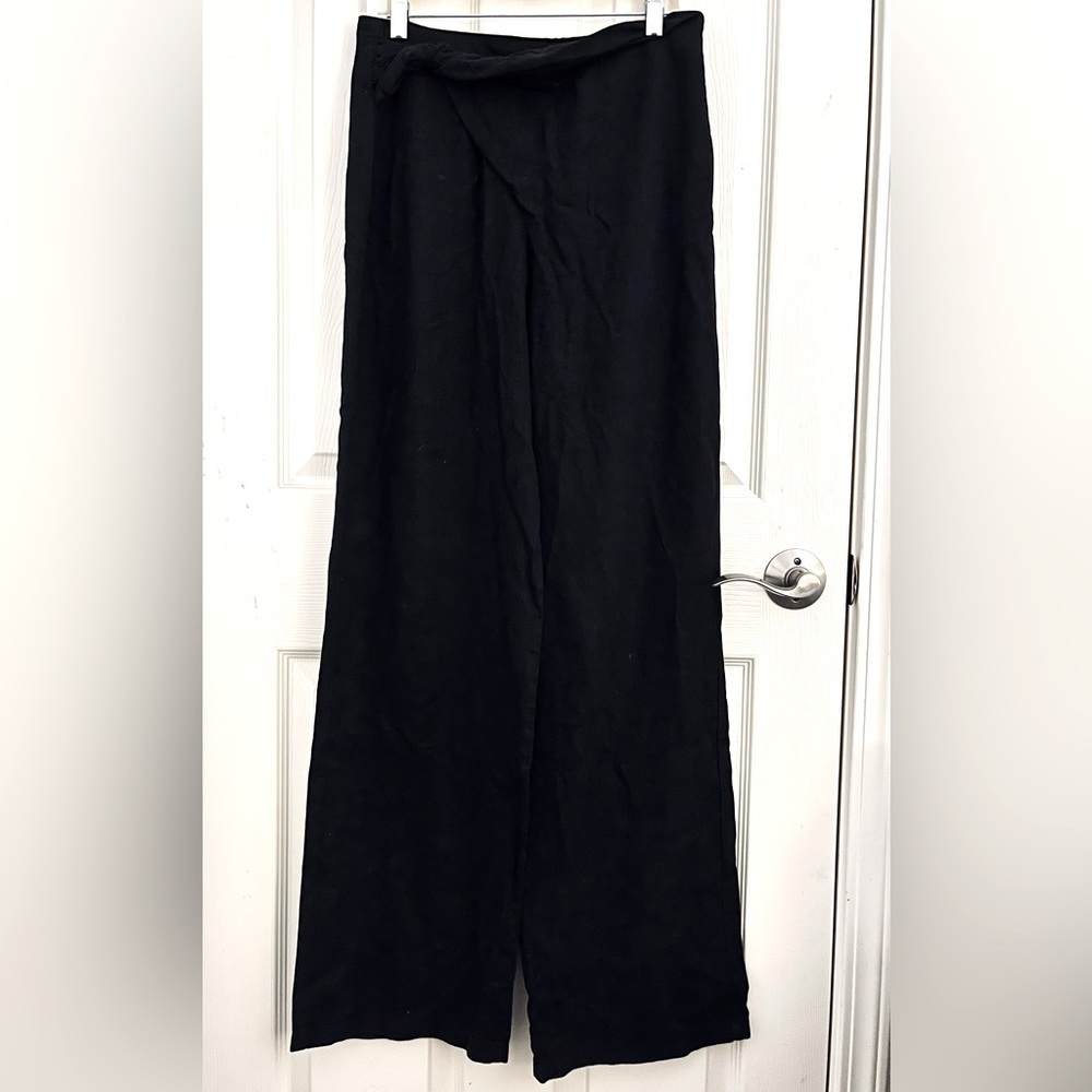 Zara Linen Blend Wide Leg Pants Black